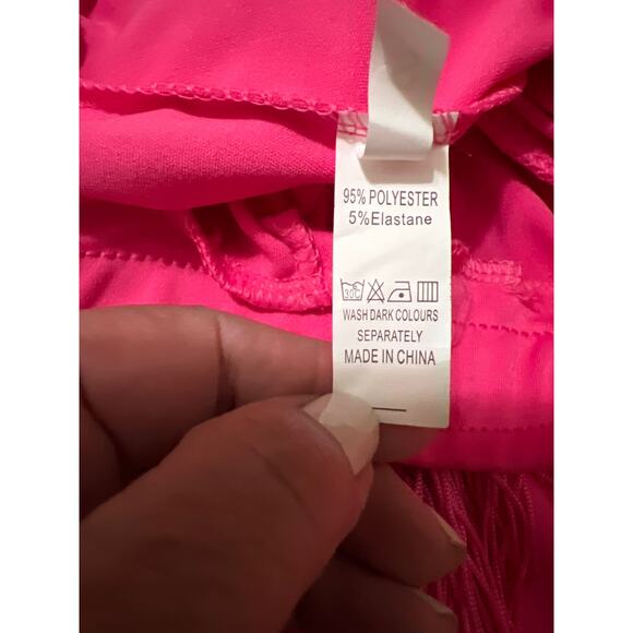 Women's Boho Drawstring Waist Long Fringe Tassel Pants Pink Size S - Picture 11 of 13